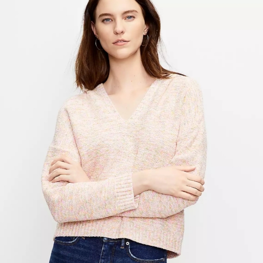 LOFT MARBLED HOODIE SWEATER